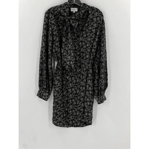 LEONA by Lauren Leonard 100% Silk Telephone Belted Dress Size Medium USA Made EC - Picture 7 of 12